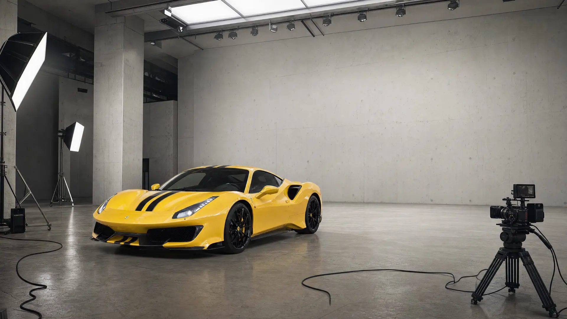 The Yellow Pista on a photography set, lit by studio lighting rigs during a film and photo production